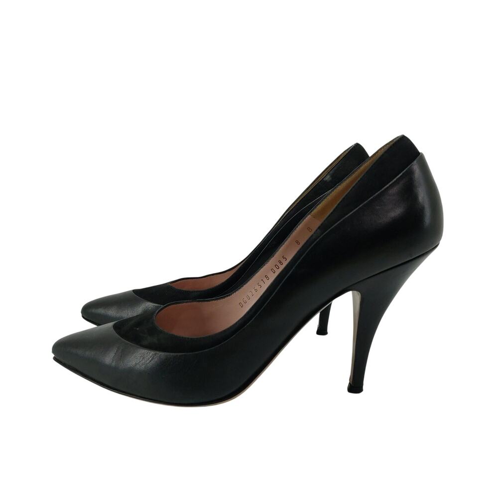 Salvatore Ferragamo Black Pumps Suede Trimmed Leather 8 B
